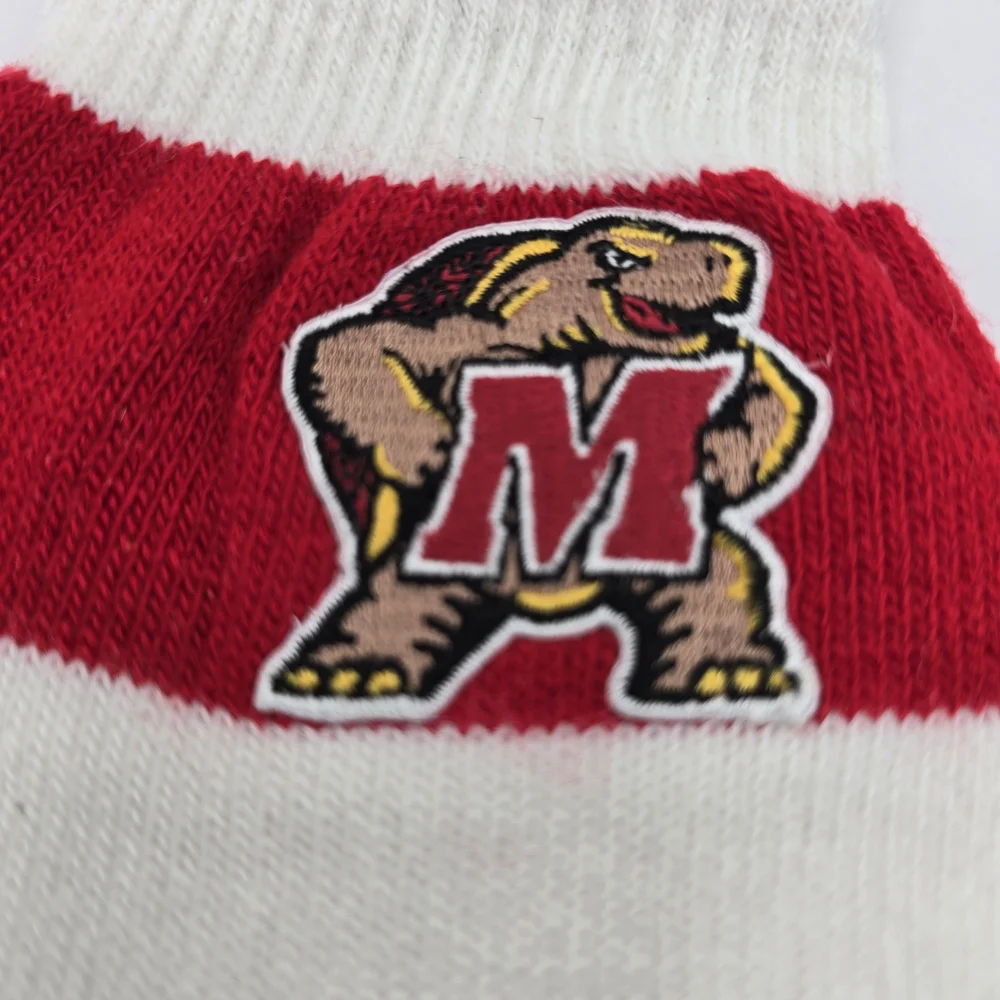 Kids Red and White Striped Knit Gloves withMaryland Terps Terrapin Mascot Patch